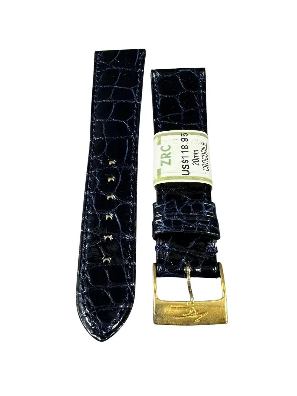 Vintage New Old Stock ZRC Jean Rochet Crocodile 20mm Watch Band Navy Blue